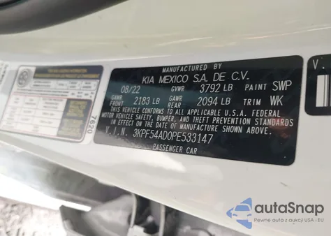 2023 Kia Forte Gt-Line z USA, uszkodzony, nr VIN 3KPF54AD0PE533147